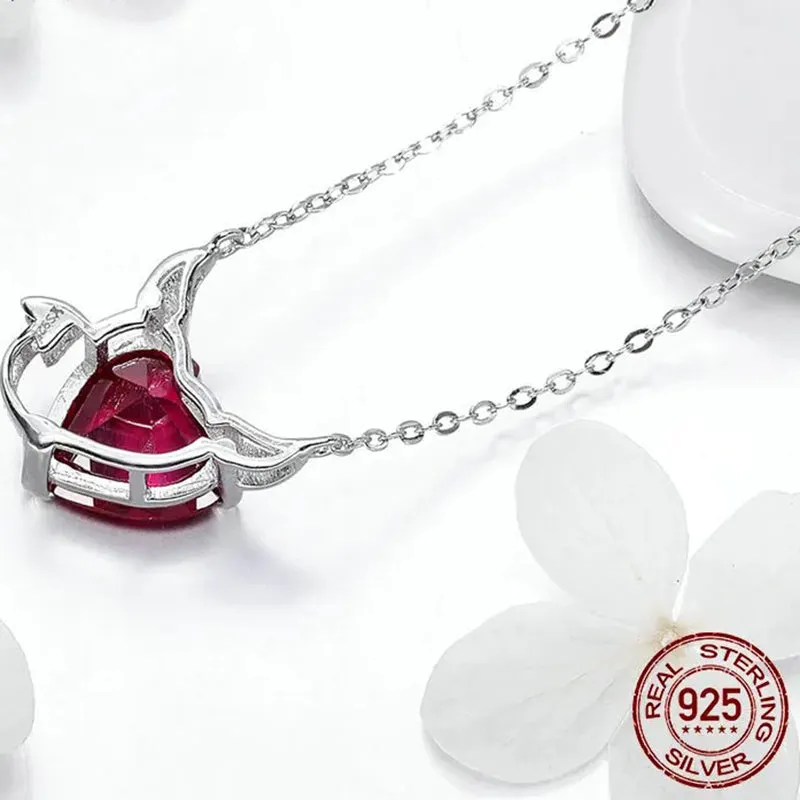 925 Sterling Silver Red Zircon Little Devil Necklace Pendant For Women Fashion Silver Jewelry