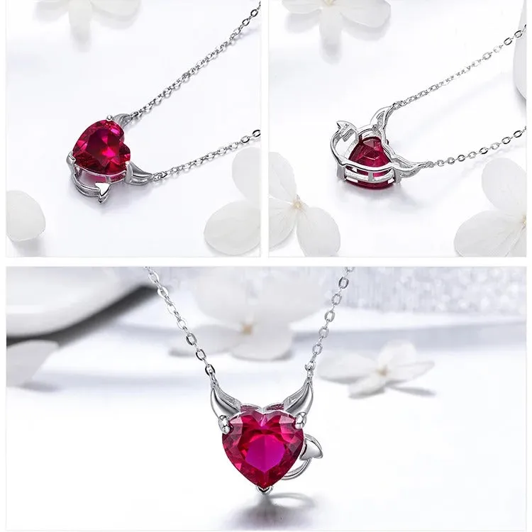 925 Sterling Silver Red Zircon Little Devil Necklace Pendant For Women Fashion Silver Jewelry