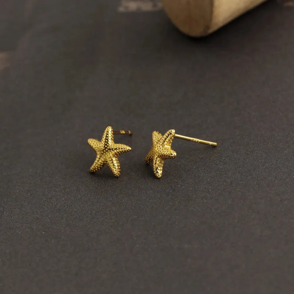 925 Sterling Silver Stud Earrings Charm Jewelry - Light Starfish - MD401