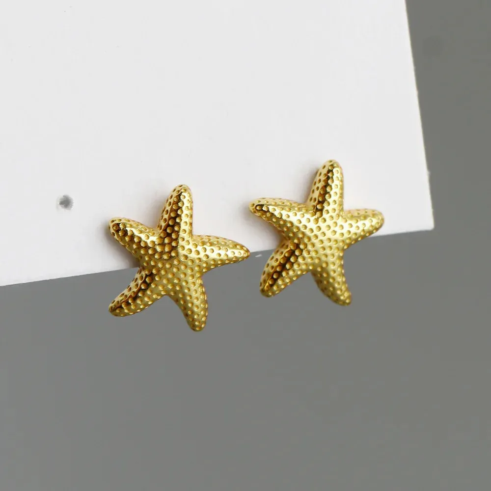 925 Sterling Silver Stud Earrings Charm Jewelry - Light Starfish - MD401