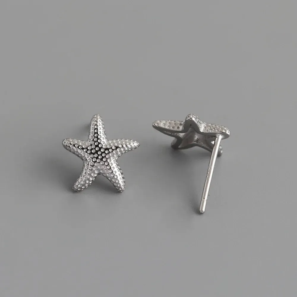 925 Sterling Silver Stud Earrings Charm Jewelry - Light Starfish - MD401