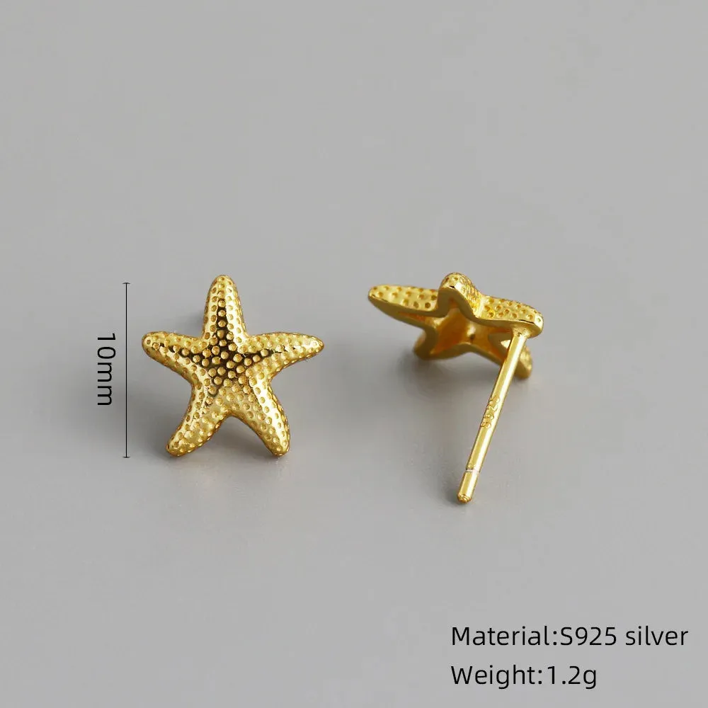 925 Sterling Silver Stud Earrings Charm Jewelry - Light Starfish - MD401