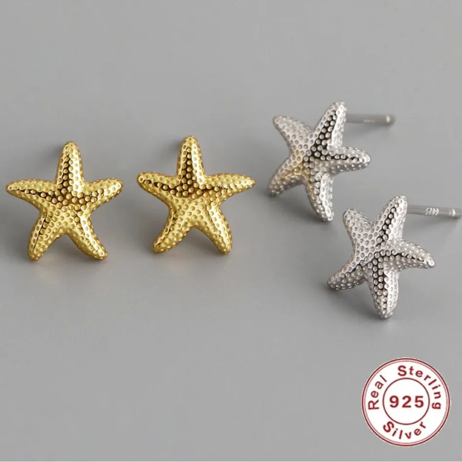 925 Sterling Silver Stud Earrings Charm Jewelry - Light Starfish - MD401