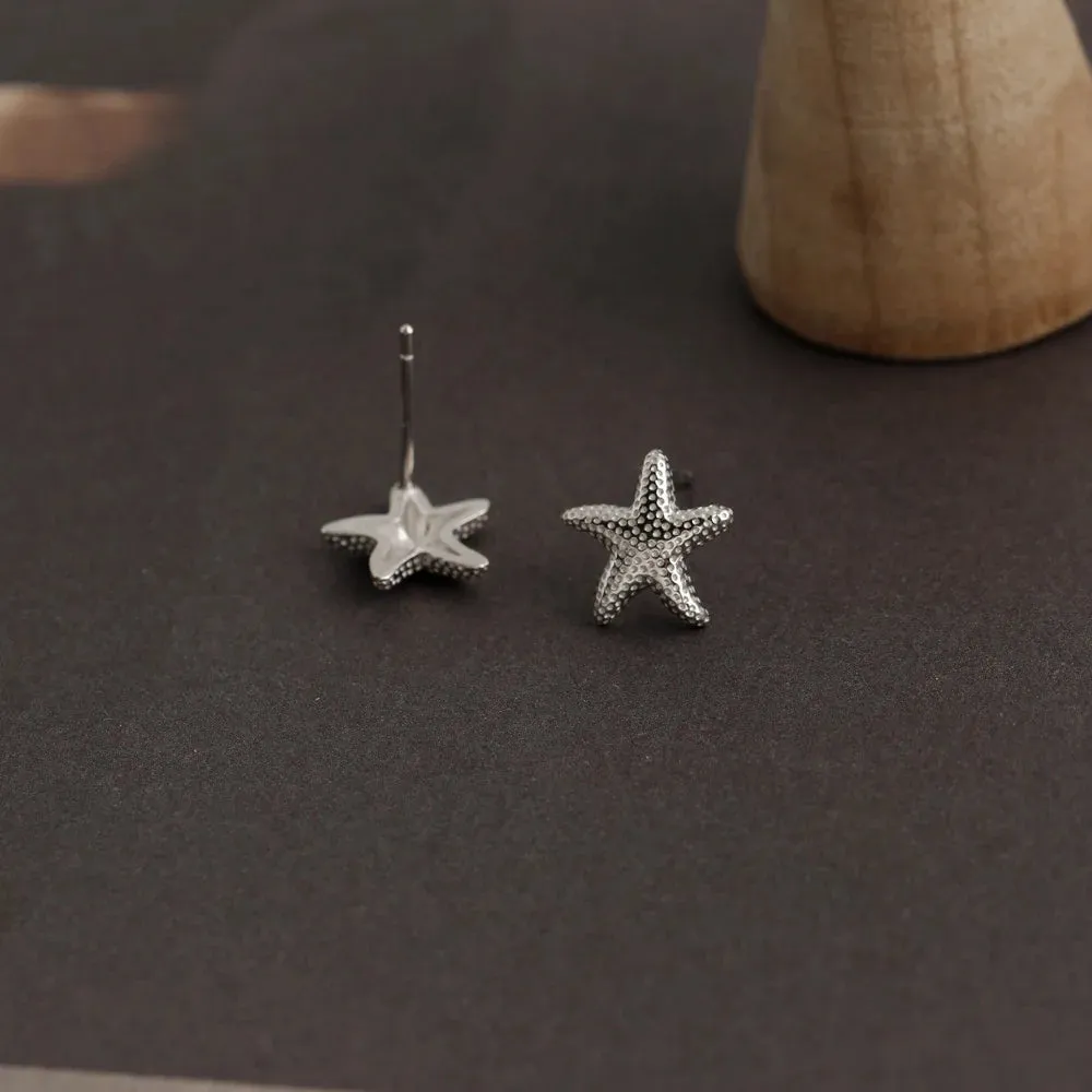 925 Sterling Silver Stud Earrings Charm Jewelry - Light Starfish - MD401