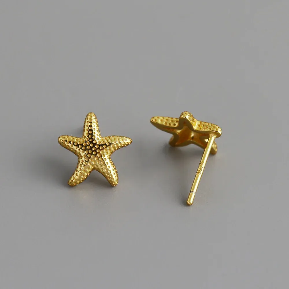 925 Sterling Silver Stud Earrings Charm Jewelry - Light Starfish - MD401