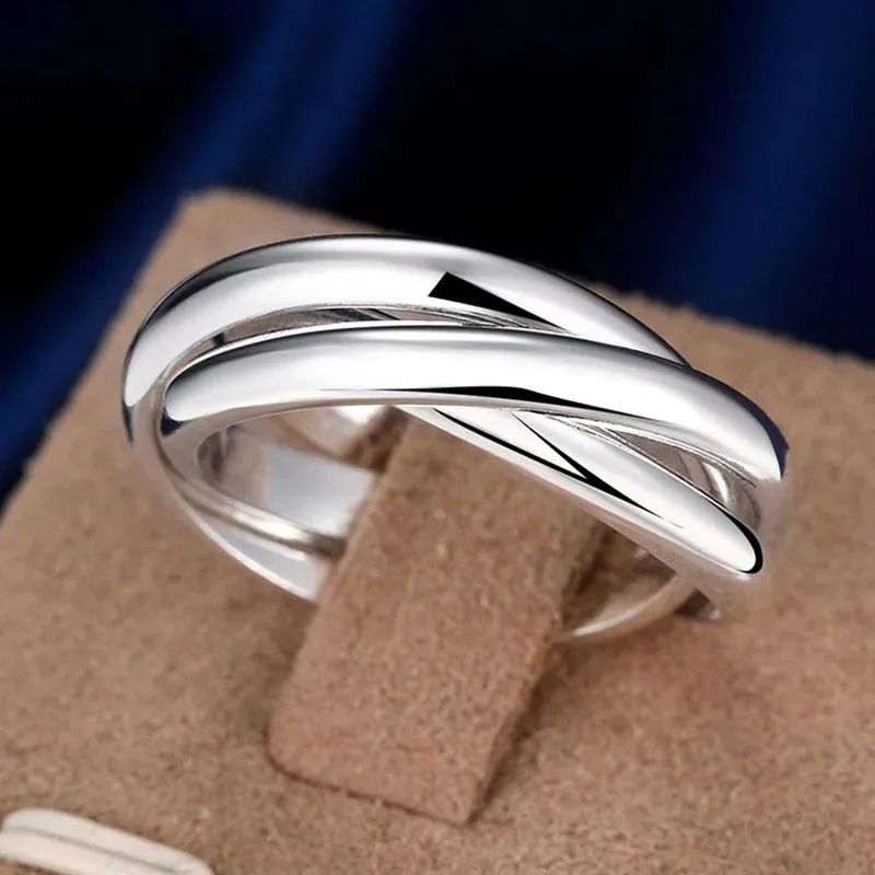 925 Sterling Silver Three Circle Round Rings For Women Men Wedding Engagement Party Fashion Charm Jewelry