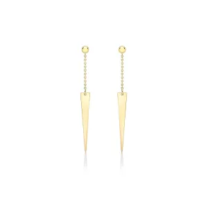 9K Yellow Gold Solid Spear Drop Chain Earrings