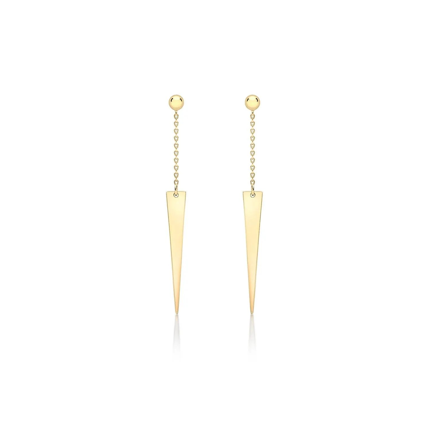 9K Yellow Gold Solid Spear Drop Chain Earrings