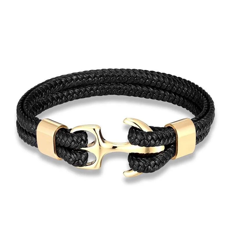 Anchor Black Braided Leather Bracelet