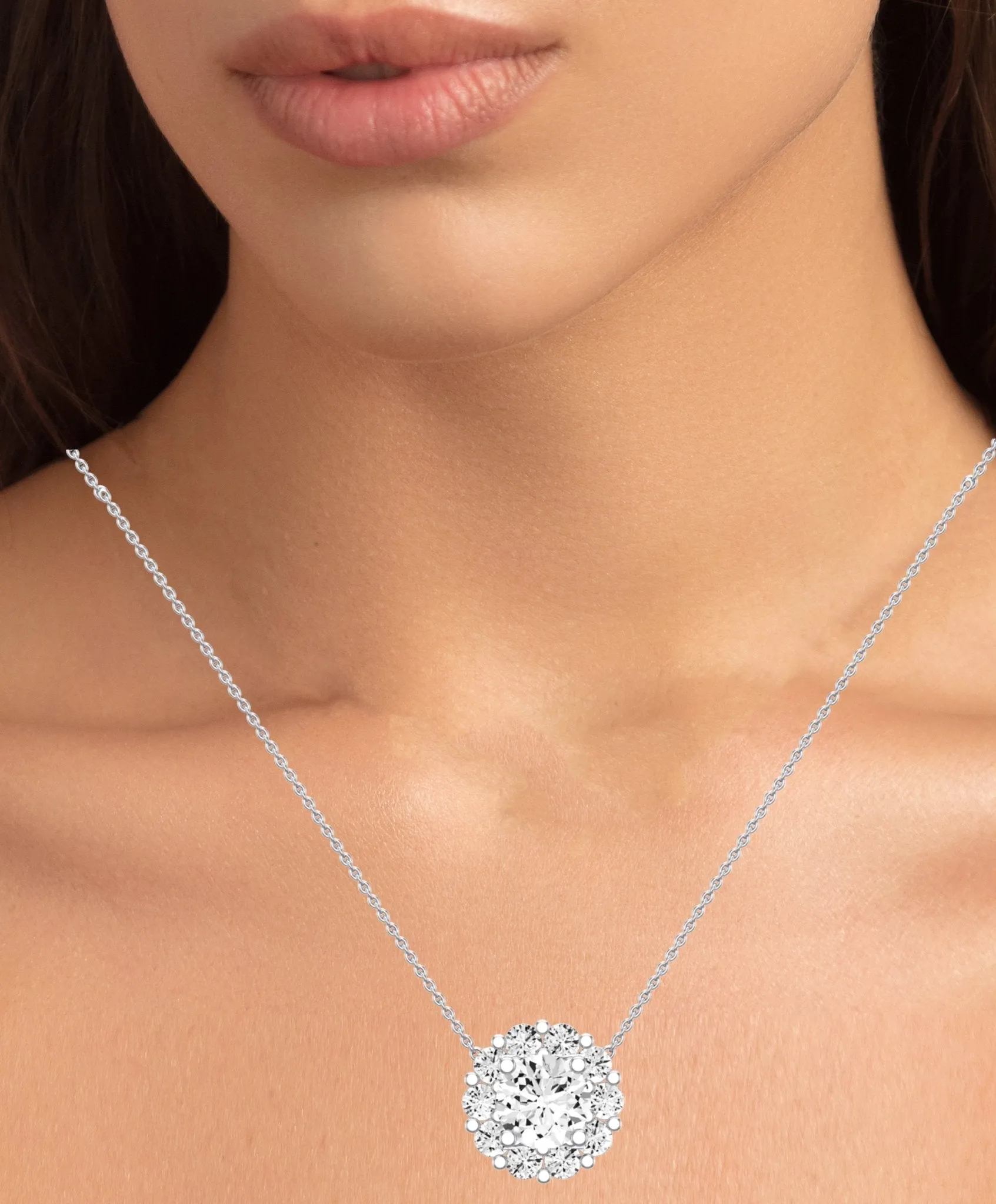 Angelwing Round Cut Moissanite Halo Necklace