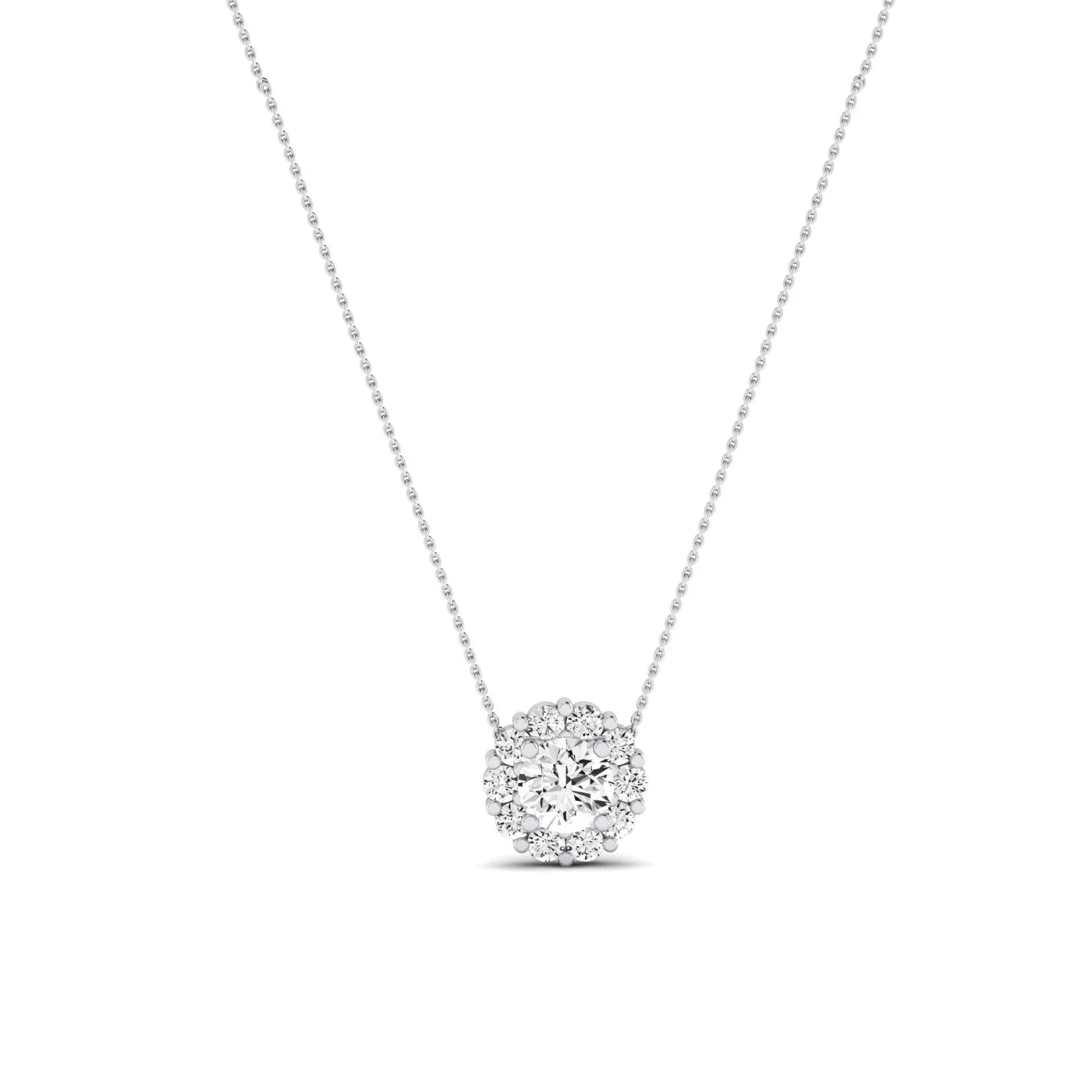 Angelwing Round Cut Moissanite Halo Necklace