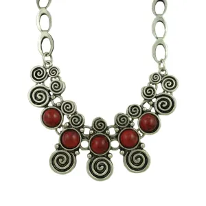 Antique Swirls with Red Turquoise Stones Necklace - FN519