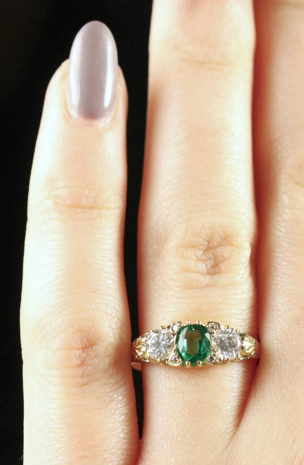 Antique Victorian Emerald Diamond Ring 18Ct Circa 1880