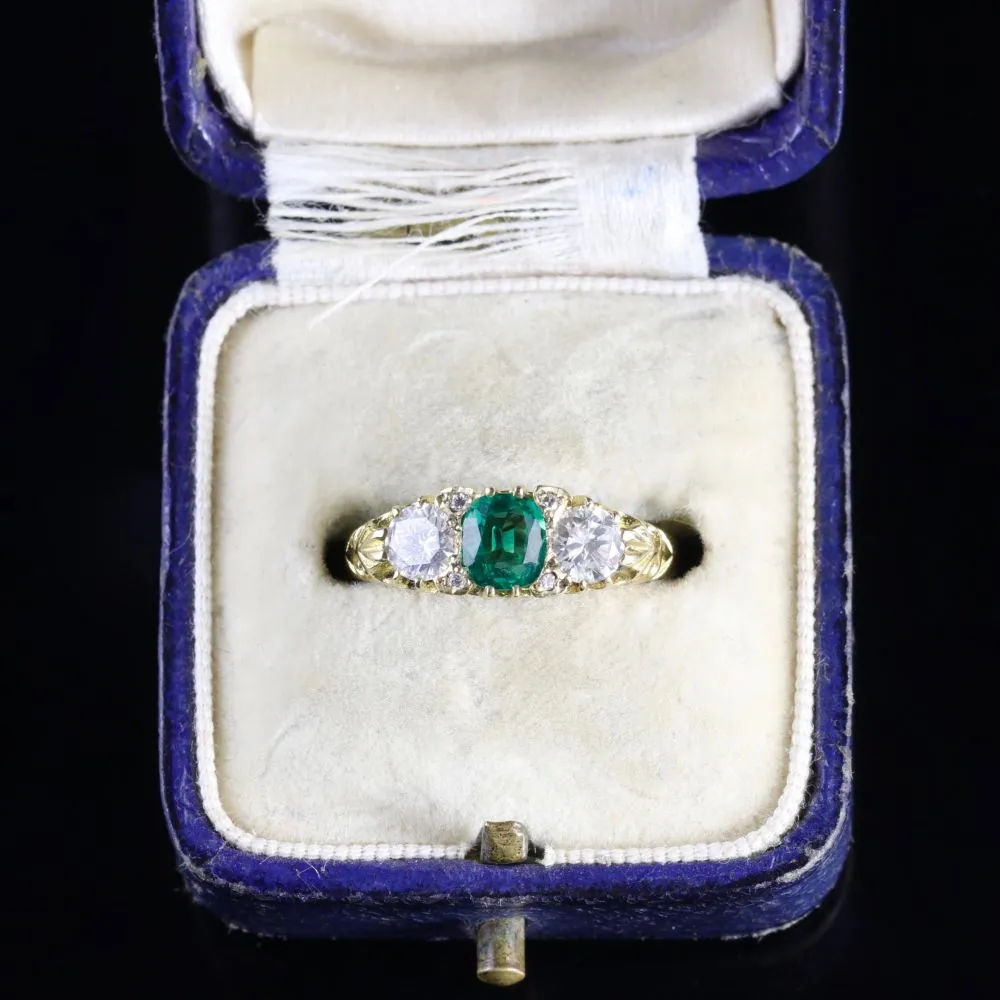 Antique Victorian Emerald Diamond Ring 18Ct Circa 1880