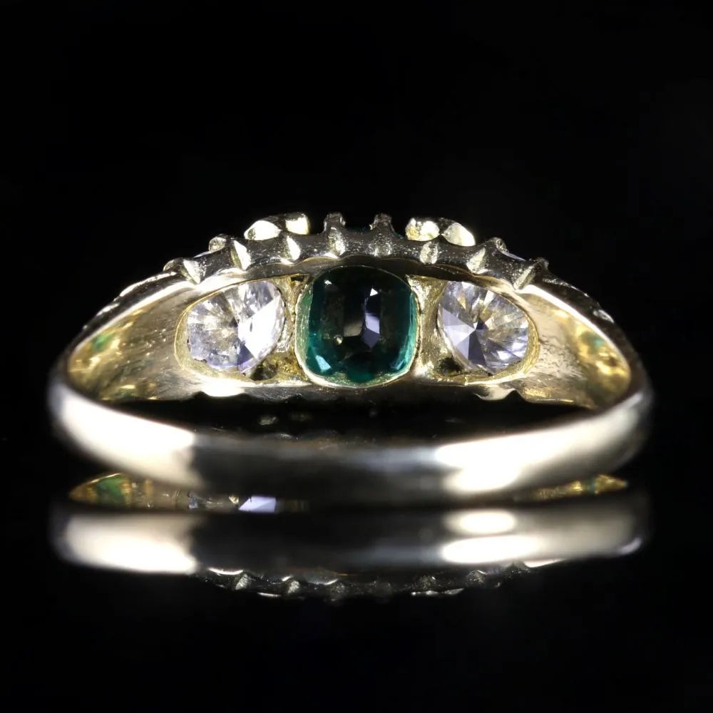 Antique Victorian Emerald Diamond Ring 18Ct Circa 1880