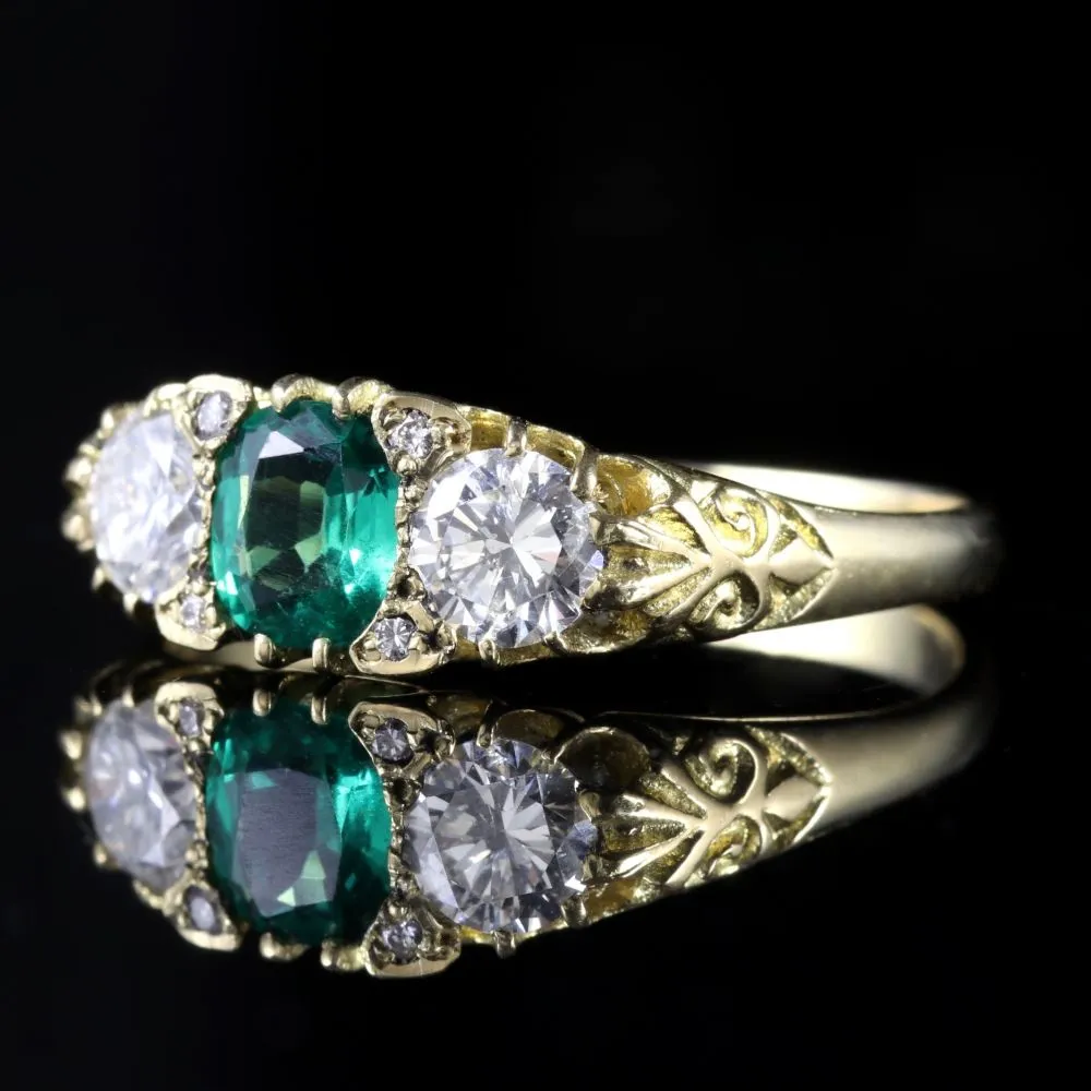 Antique Victorian Emerald Diamond Ring 18Ct Circa 1880