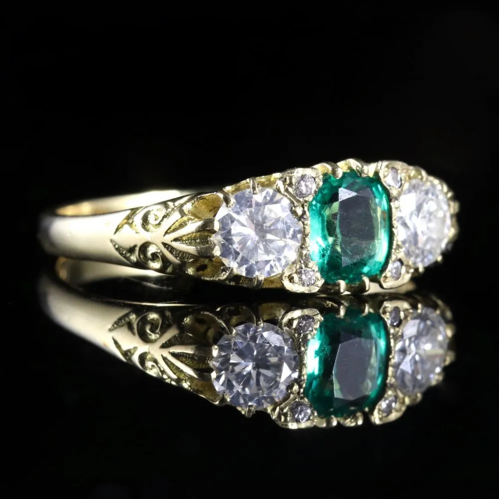 Antique Victorian Emerald Diamond Ring 18Ct Circa 1880