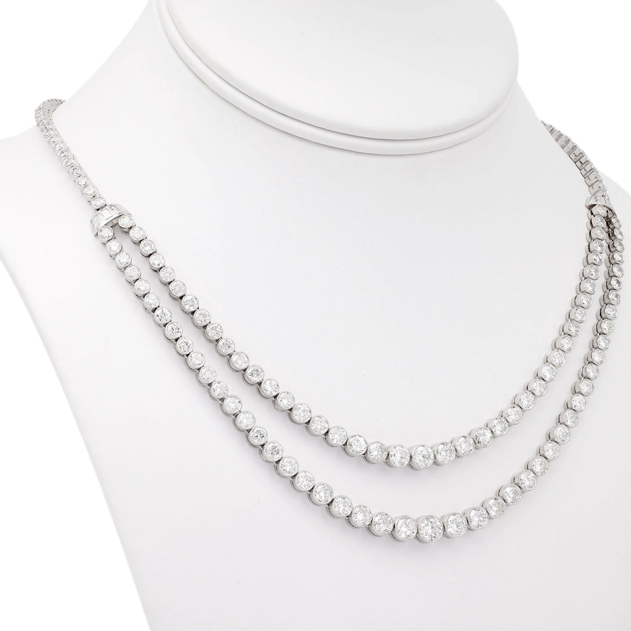 Art Deco Inspired 21.85 Carat Diamond Platinum Double Strand Riviere Necklace