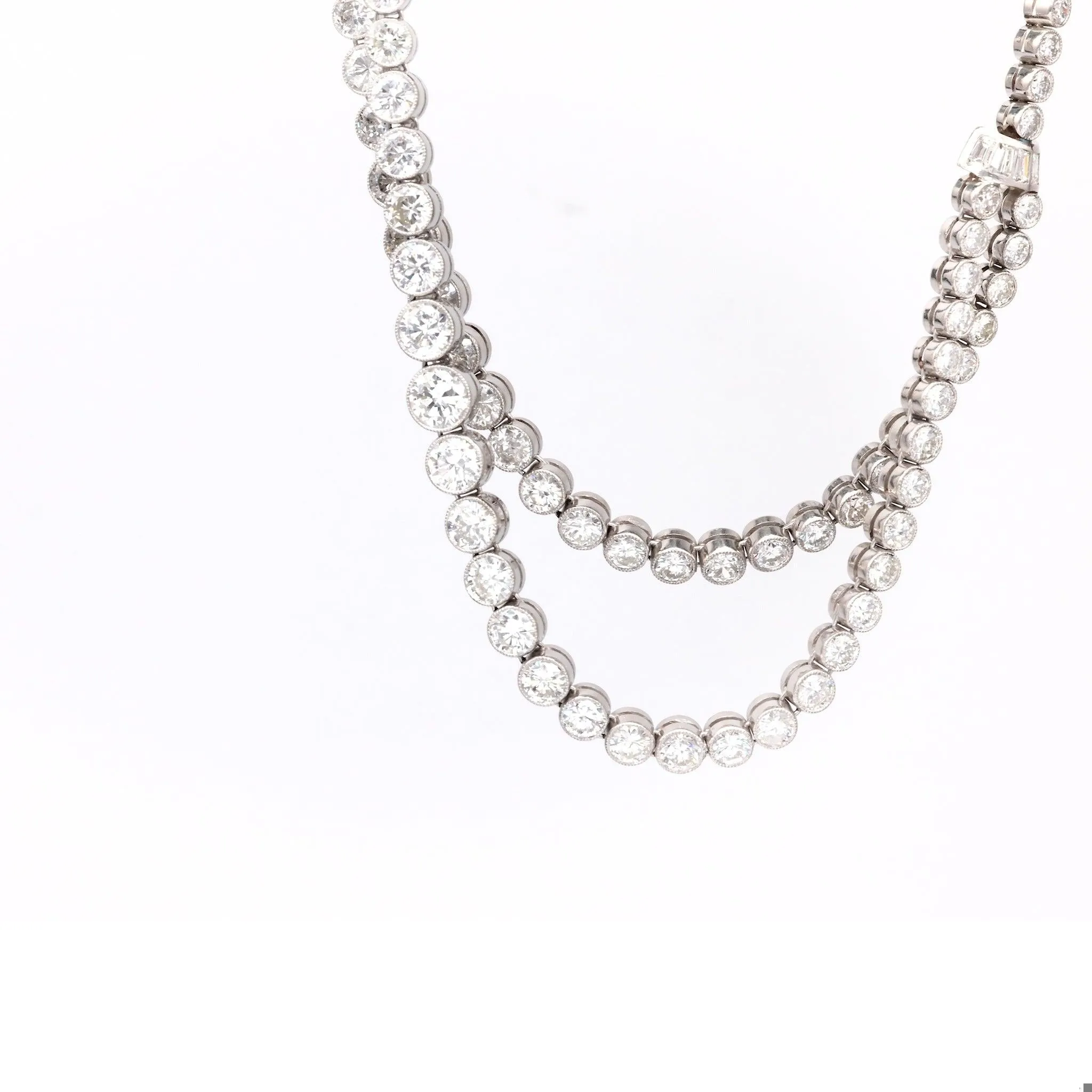 Art Deco Inspired 21.85 Carat Diamond Platinum Double Strand Riviere Necklace