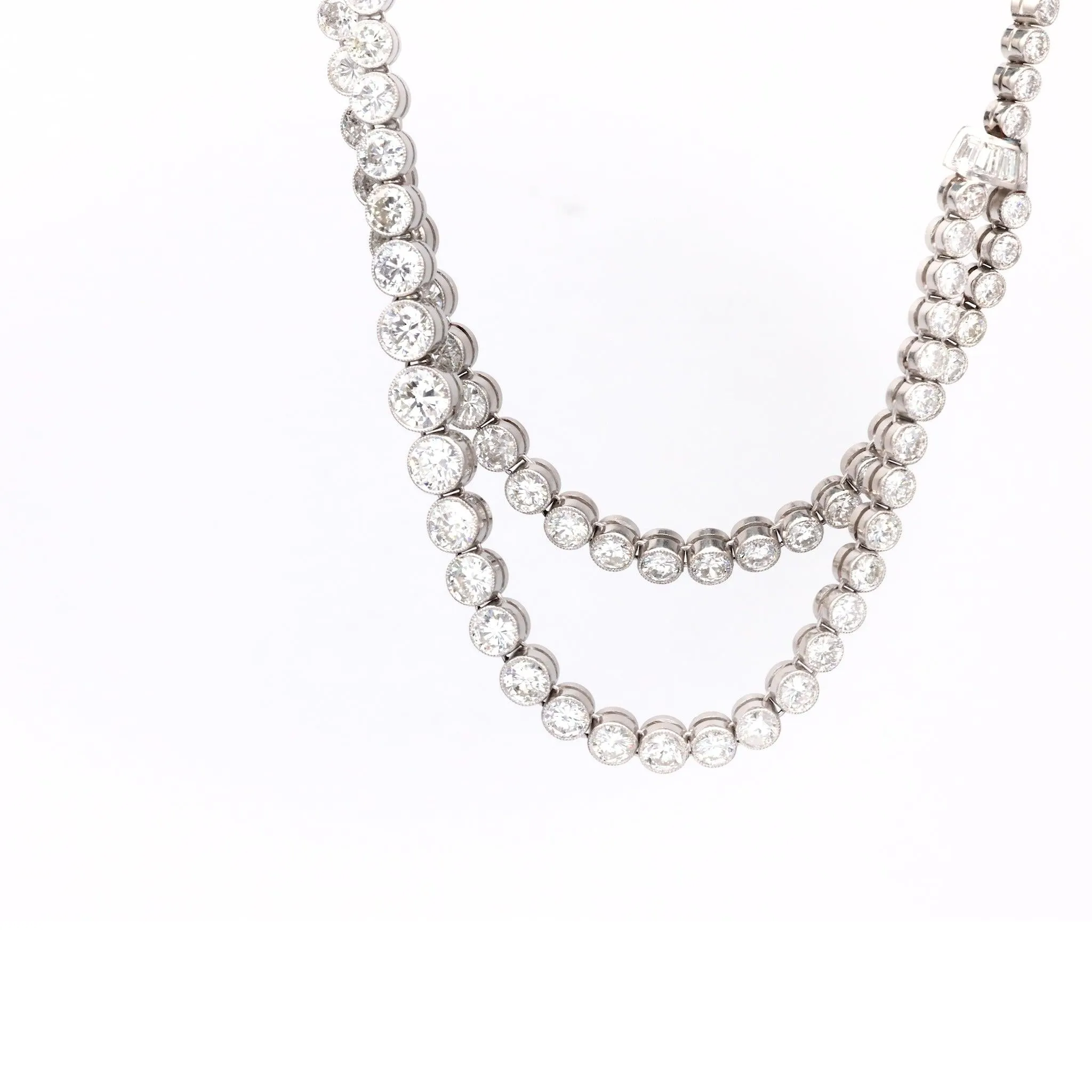 Art Deco Inspired 21.85 Carat Diamond Platinum Double Strand Riviere Necklace