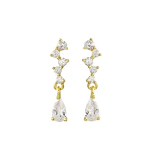 Asymmetrical CZ Bar and Pear Drop Earrings