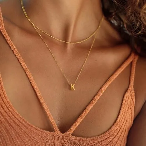 BAYLAY Dainty Gold Initial Necklace for Women, Gold Letter Tiny M Initial Pendant Necklace Simple Cute Personalized Name Necklace Gold Jewelry for Women