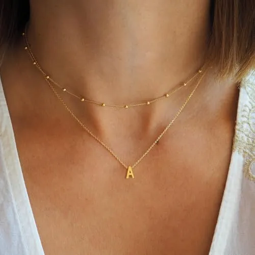 BAYLAY Dainty Gold Initial Necklace for Women, Gold Letter Tiny M Initial Pendant Necklace Simple Cute Personalized Name Necklace Gold Jewelry for Women