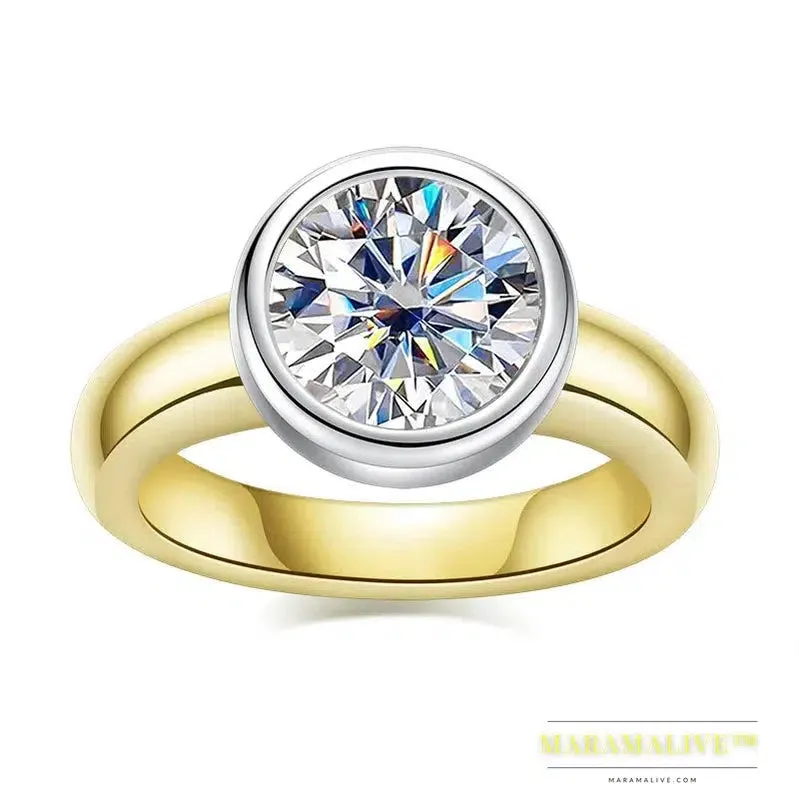 Beautiful Moissanite Rings in Yellow Gold and 925 Sterling Silver 3 Carat Round Moissanite Ring