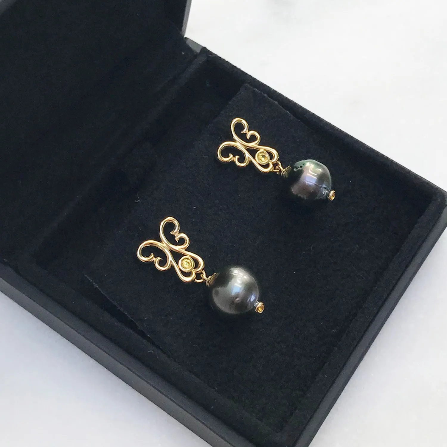 Bespoke Tahitian Black Pearl Drop Earring Set