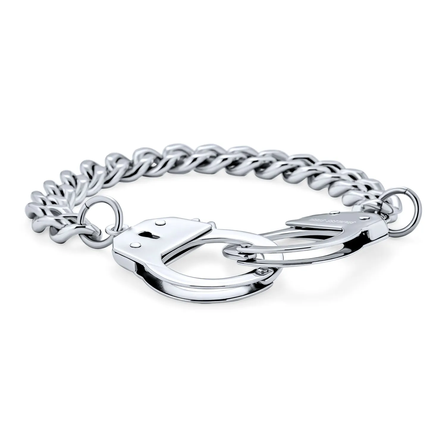 Biker Jewelry Chain Link Bracelet Handcuff Statement for Men BlackSilver Tone