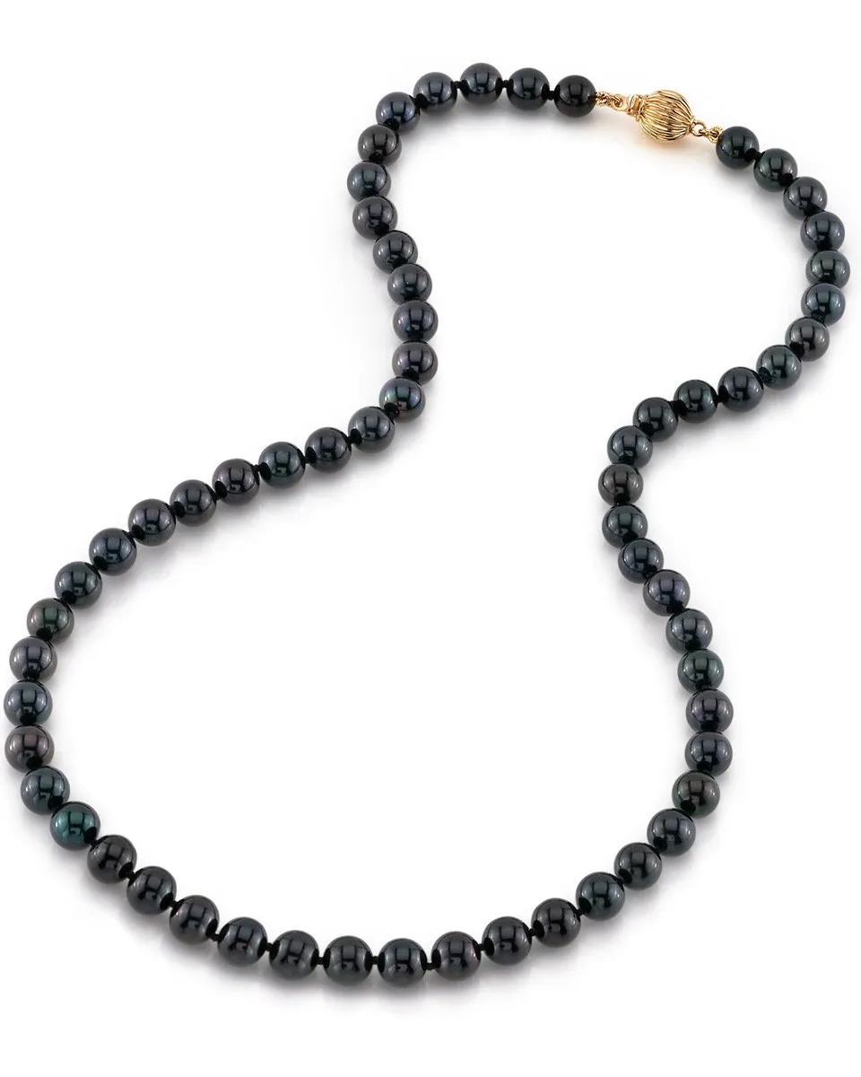 Black Japanese Akoya Black Pearl Necklace, 6.5-7.0mm - AA  Quality