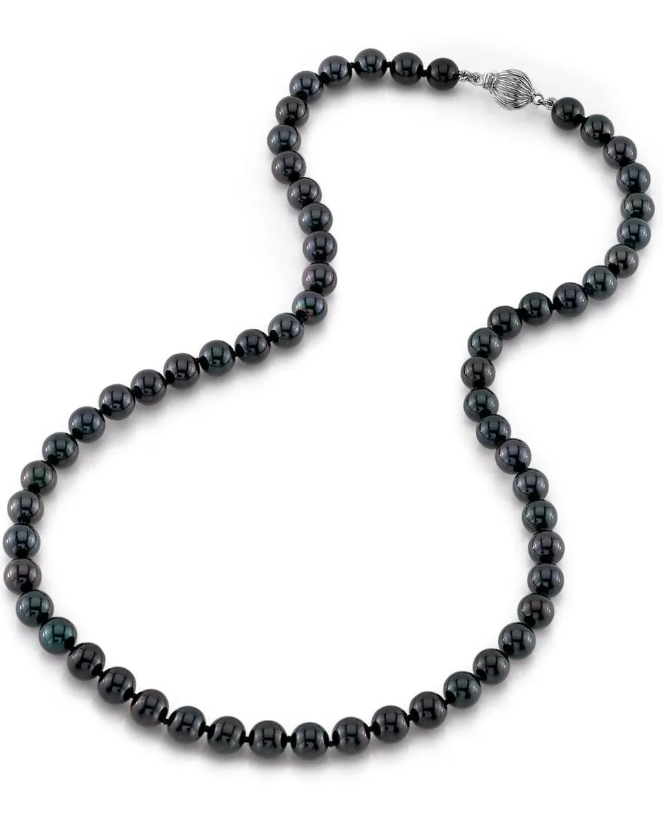 Black Japanese Akoya Black Pearl Necklace, 6.5-7.0mm - AA  Quality