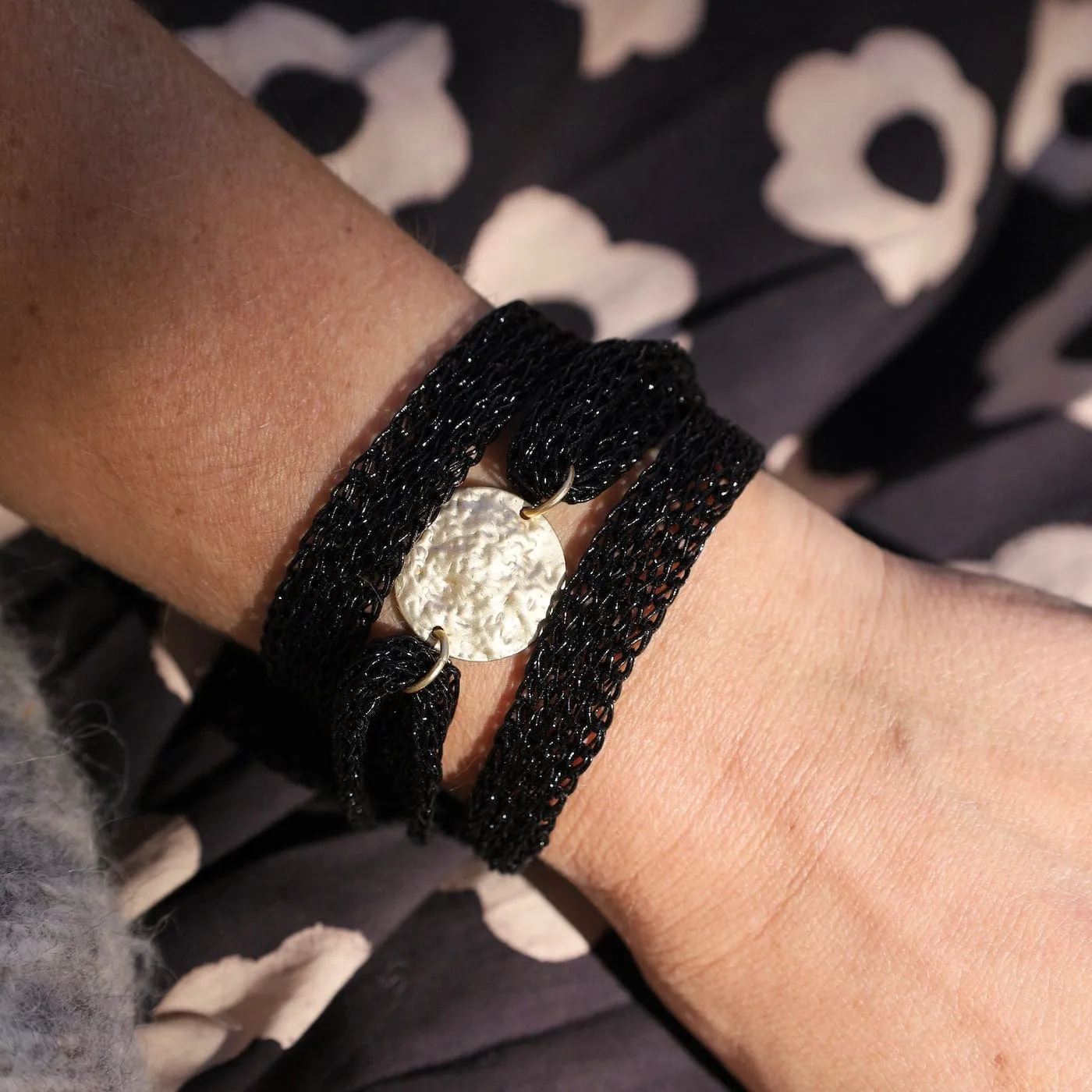 Black Mesh Gold Coin Bracelet