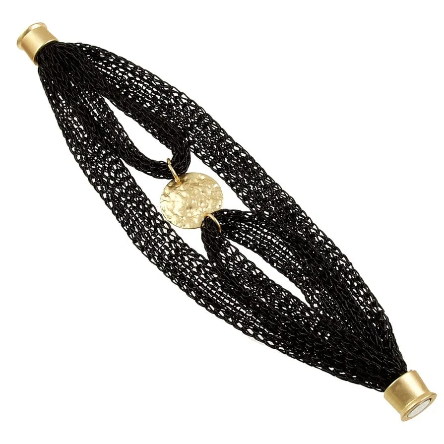 Black Mesh Gold Coin Bracelet