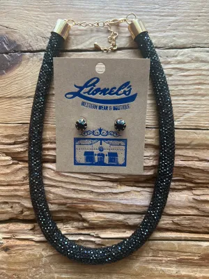 Black Pave Rope Necklace w/ Stud Earrings