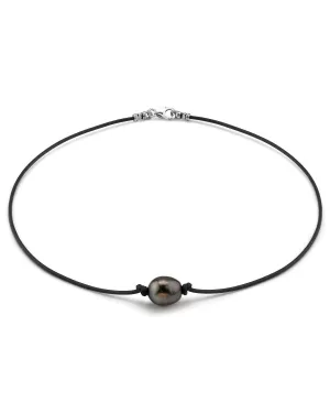 Black Tahitian Baroque Pearl on Leather Necklace