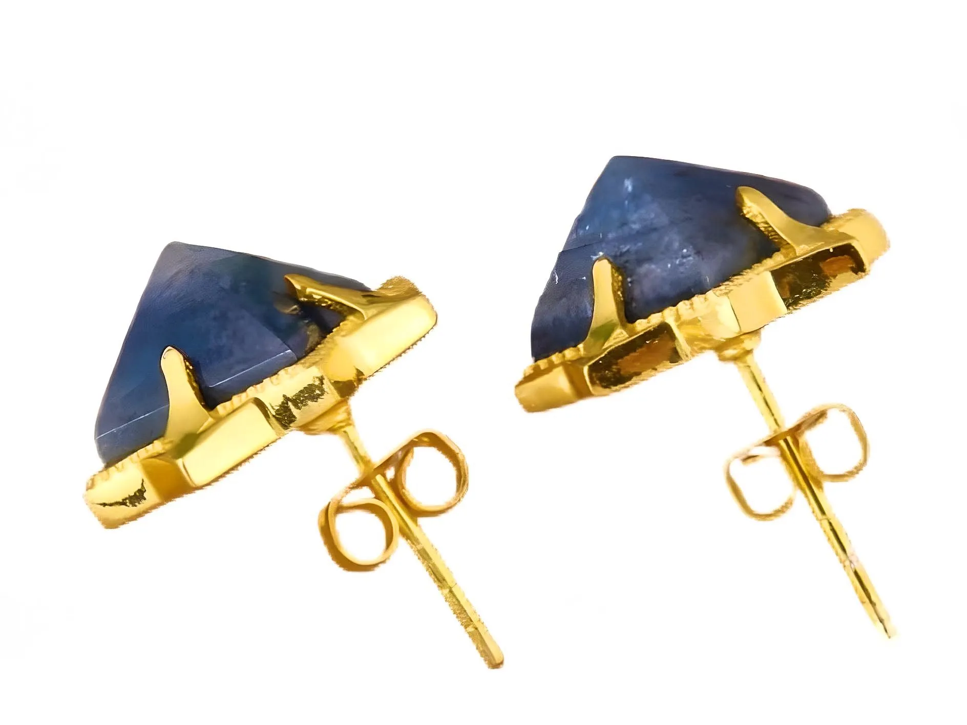 Blue Kyanite Gemstone Pyramid Stud Earrings