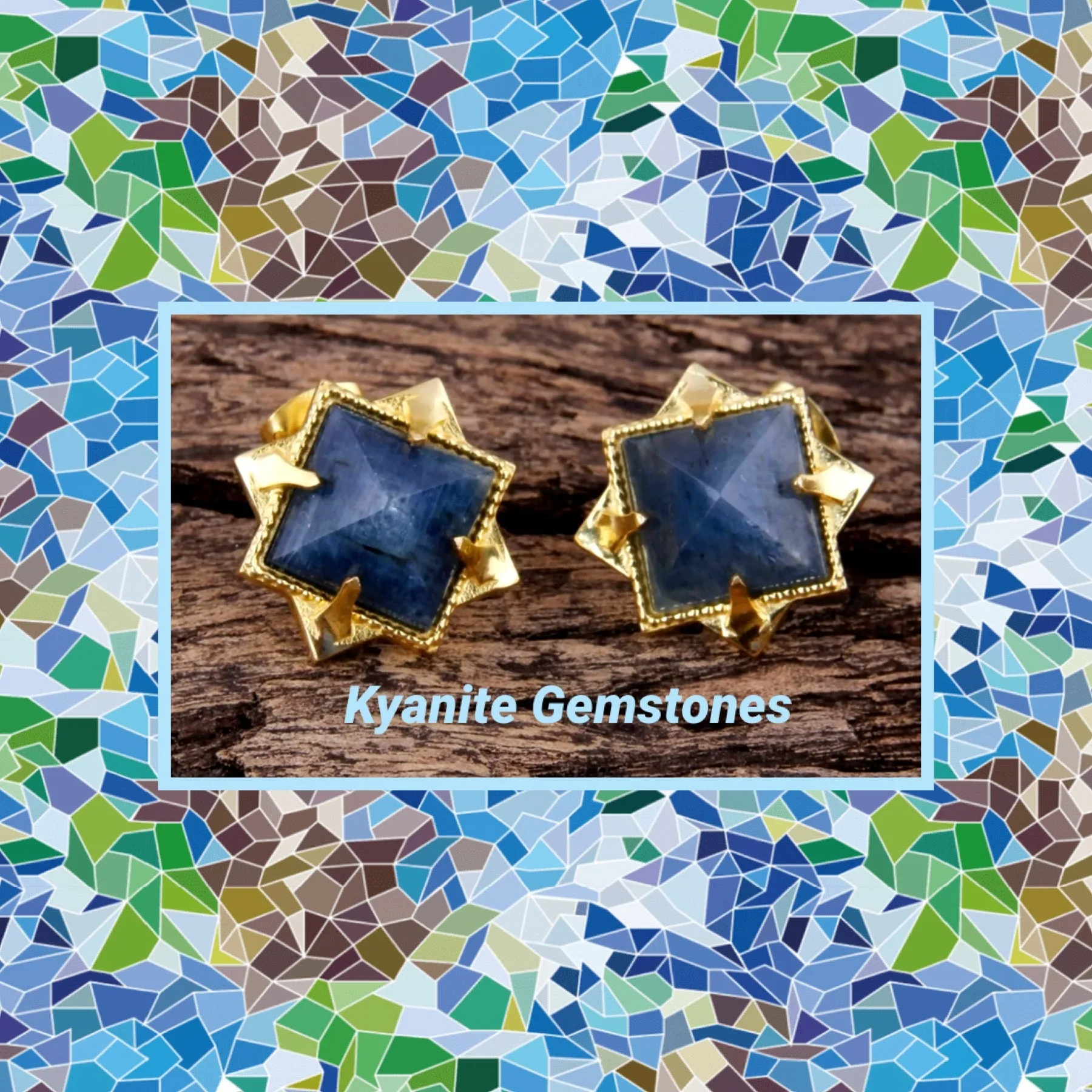 Blue Kyanite Gemstone Pyramid Stud Earrings