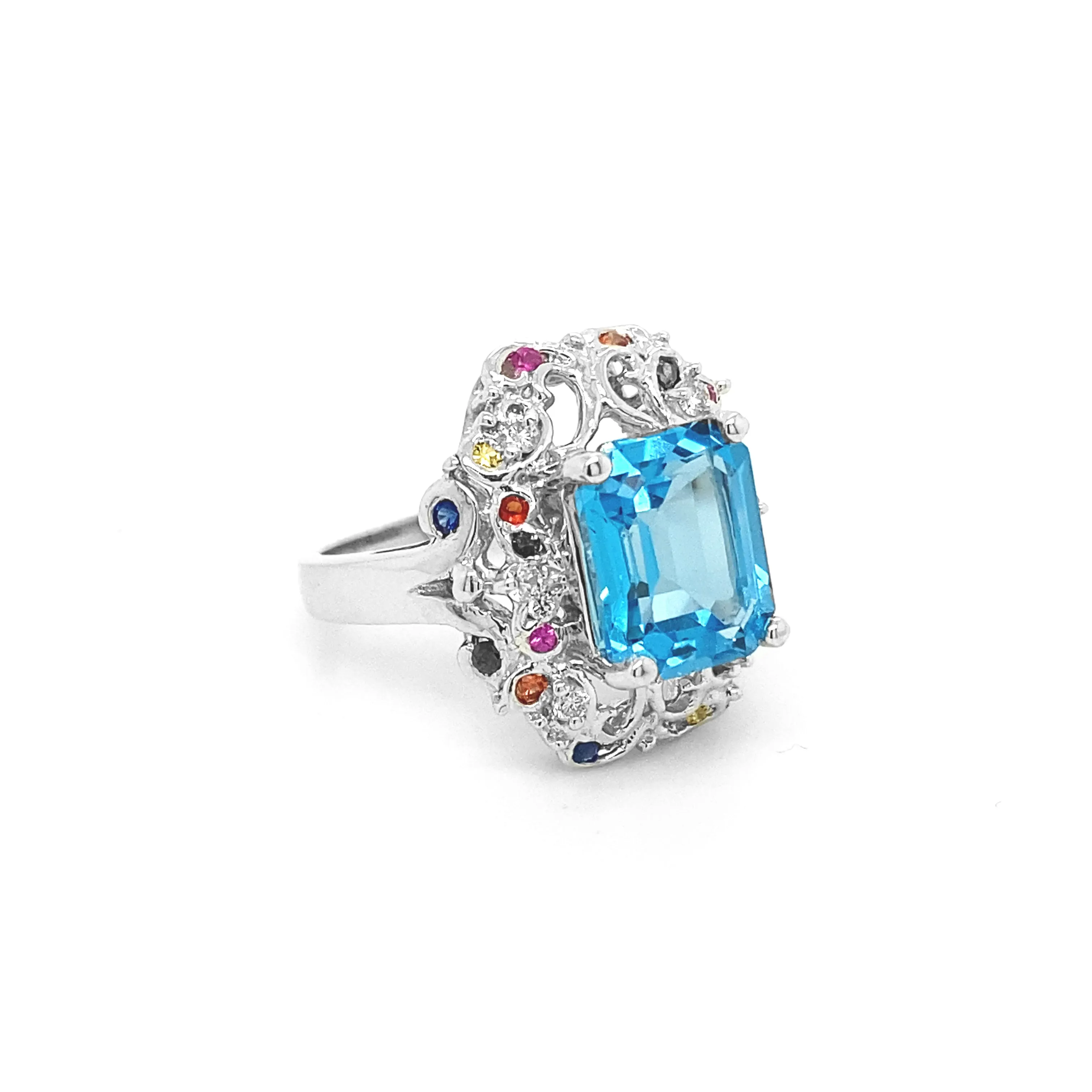 Blue Topaz White Gold Ring R003