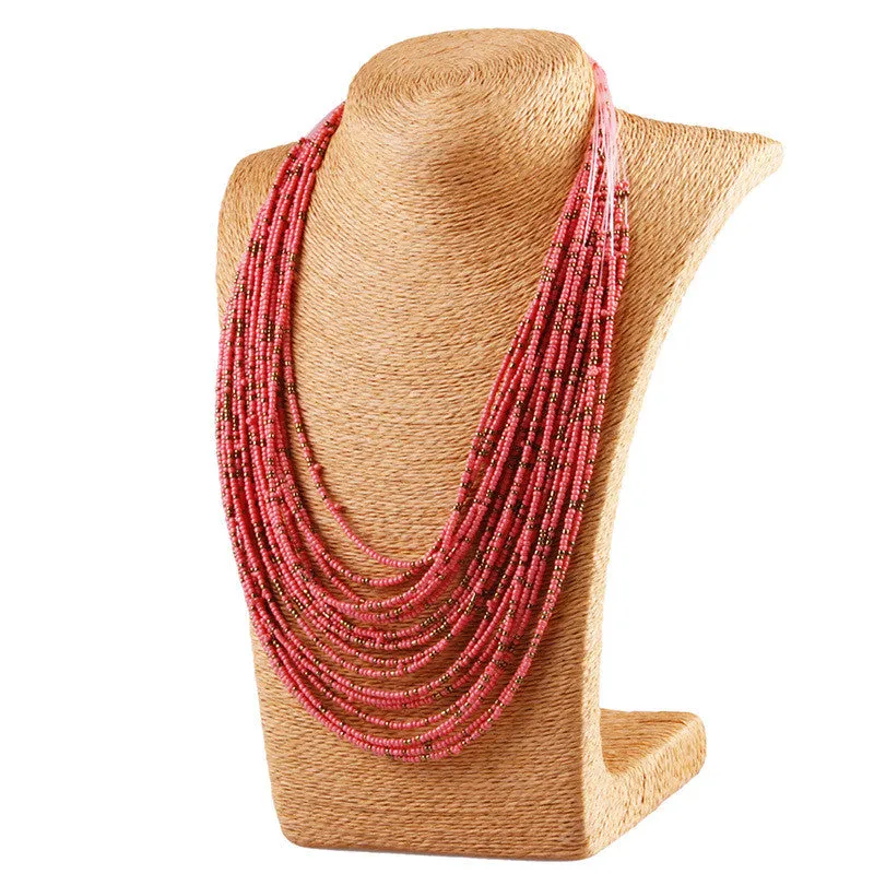 Bohemia Style 20 Layers Hand-woven Bib Statement Collar Beaded Choker Necklace Fashion Jewelry For Women