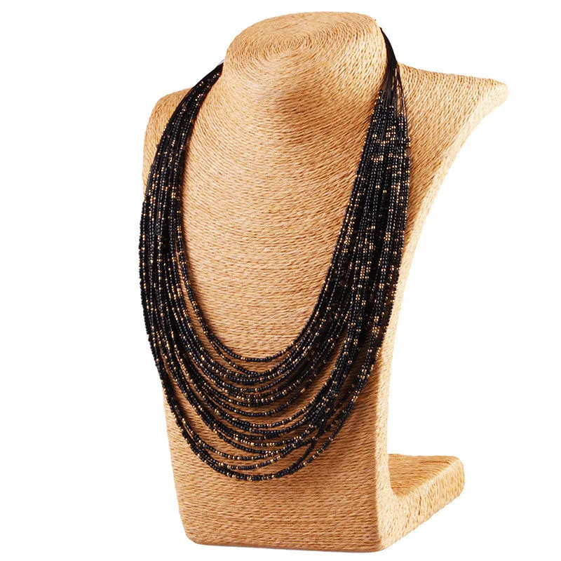 Bohemia Style 20 Layers Hand-woven Bib Statement Collar Beaded Choker Necklace Fashion Jewelry For Women