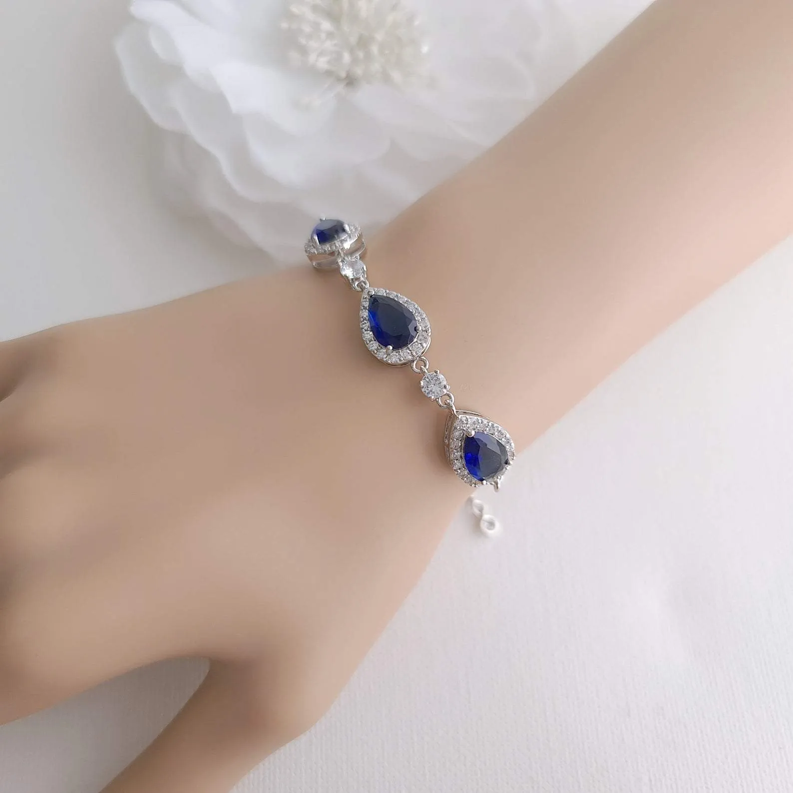 Bracelet in Sapphire Blue & Rose Gold for Bride & Bridesmaids-Aoi