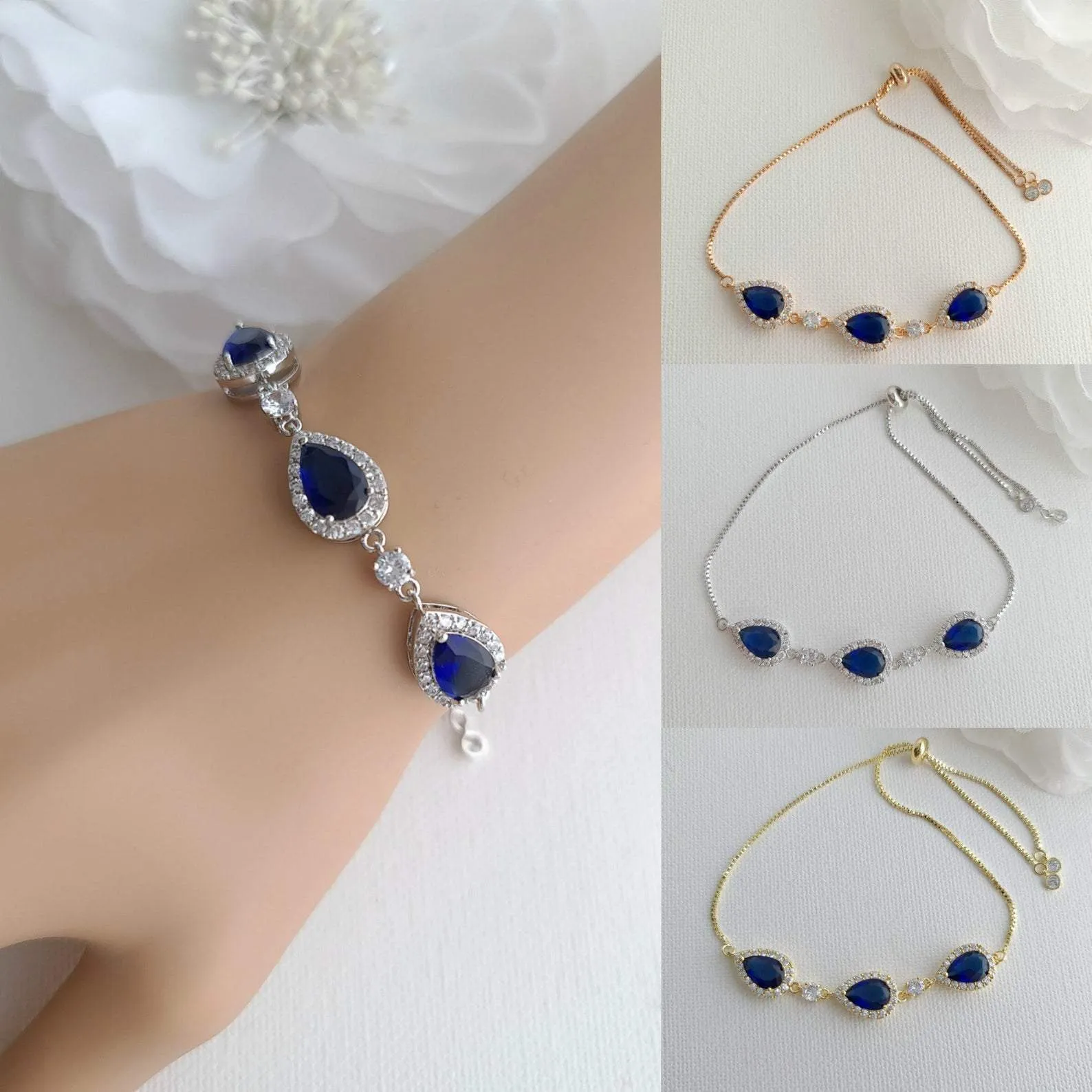 Bracelet in Sapphire Blue & Rose Gold for Bride & Bridesmaids-Aoi