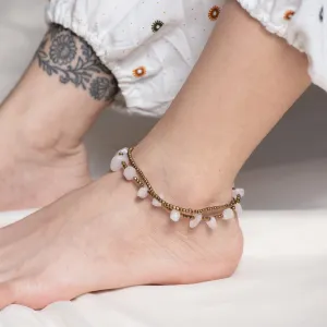 Brass Beads Anklet with Rose Quartz