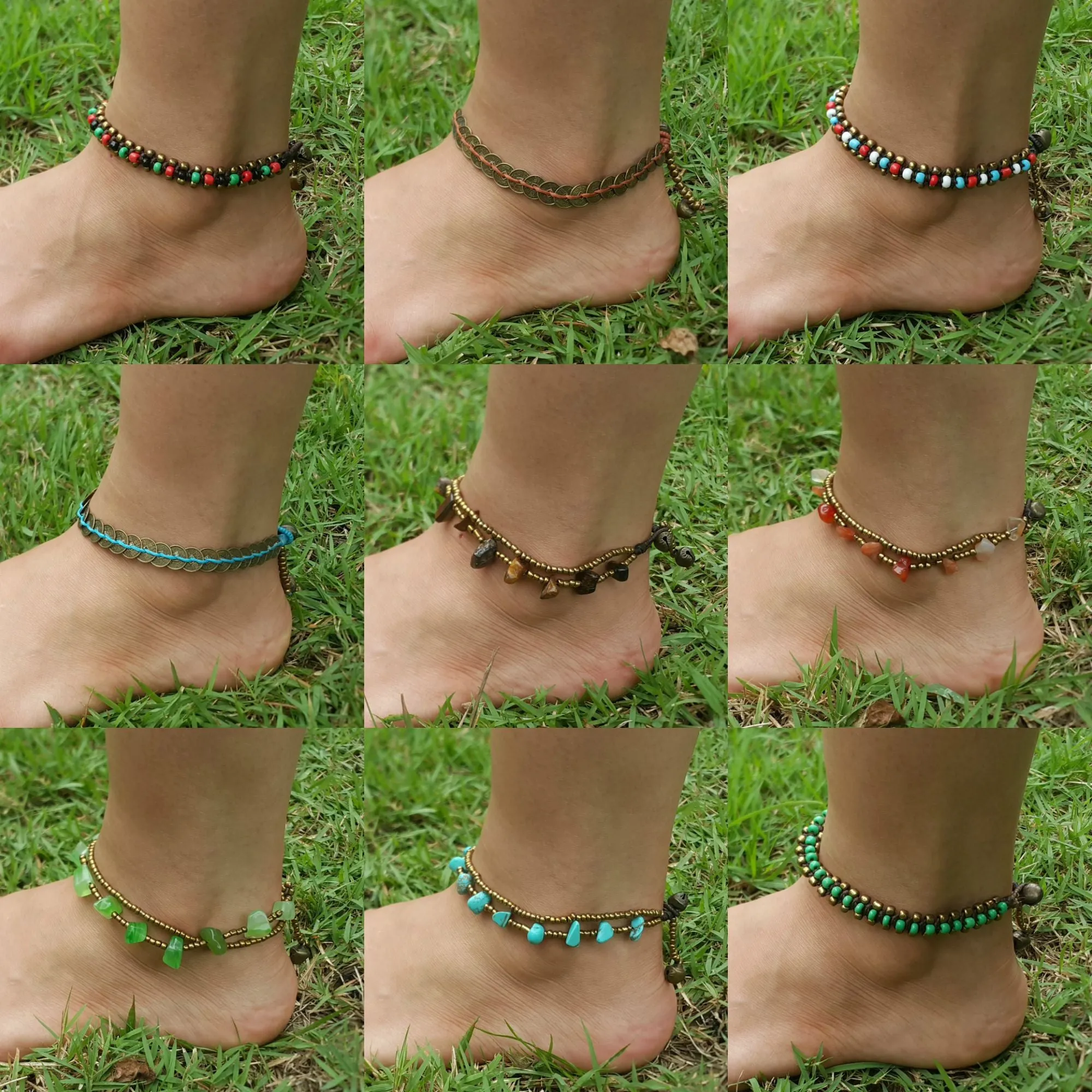 Brass Beads Anklet with Tiger Eye