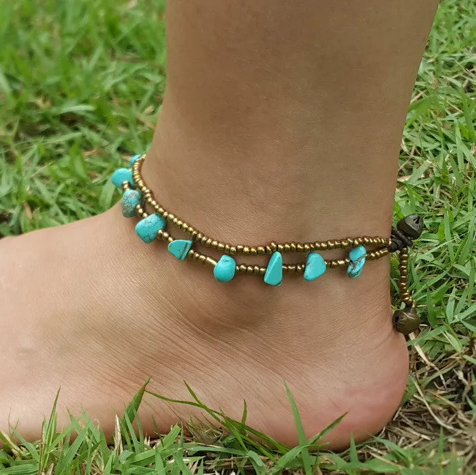 Brass Beads Anklet with Turquoise