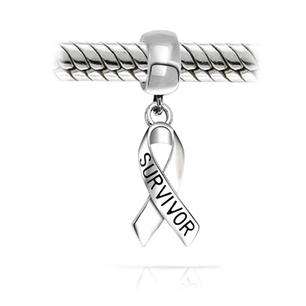 Breast Cancer Survivor Hope Dangle Charm Bead - Sterling Silver Symbolic Jewelry