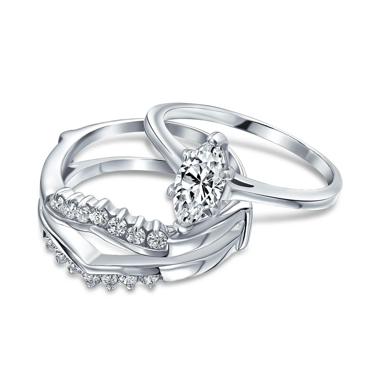 Bridal Cocktail Statement Ring with Cubic Zirconia and Sterling Silver Band