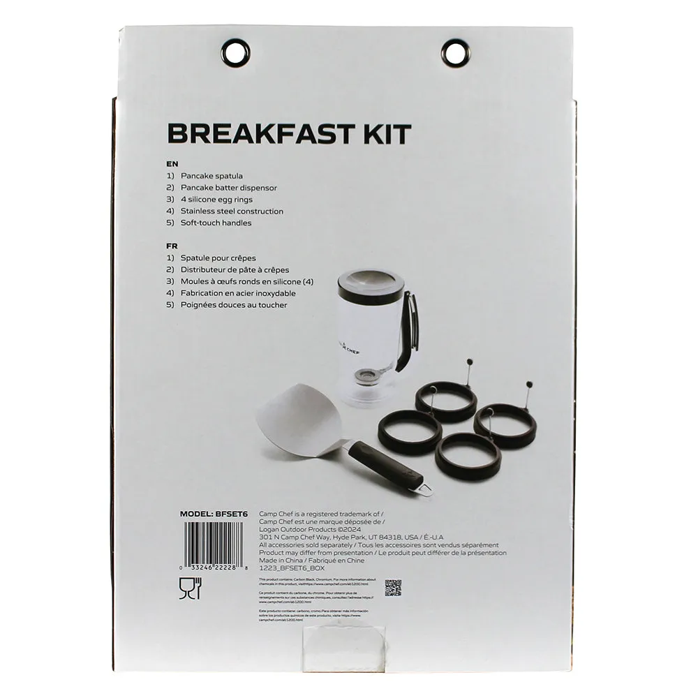 Camp Chef Breakfast Kit 6 Piece Griddle Accessory Spatula Egg Ring Batter BFSET6