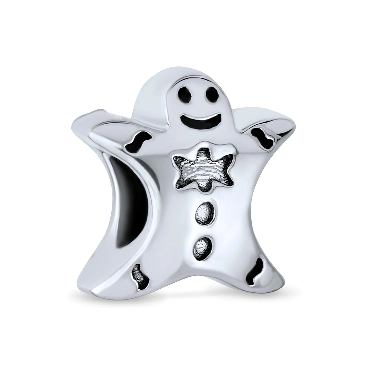 Christmas Charm Bead Gingerbread Man Bow Tie Sterling Silver for European Bracelet